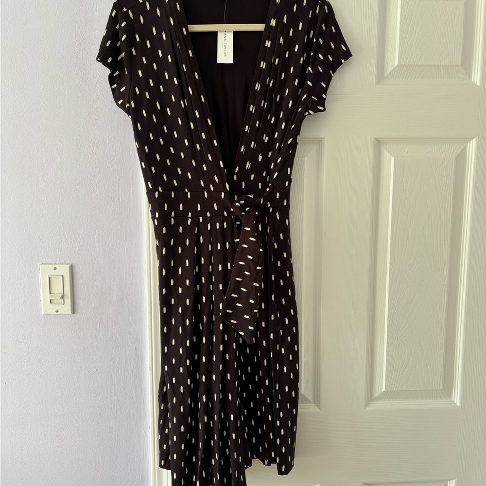 Elegant Black and White Polka Dot Wrap Dress